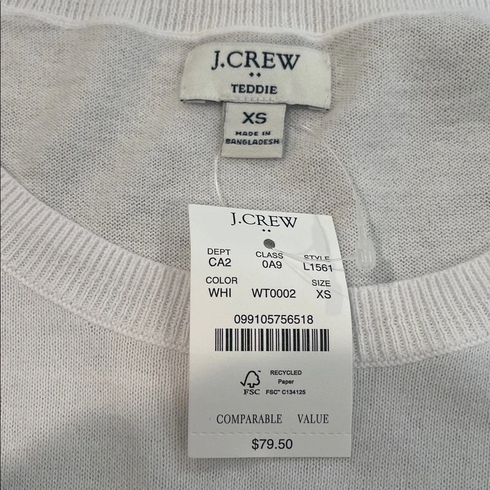 J.Crew Teddy Preppy Cotton White Knit Top Size XS NWT